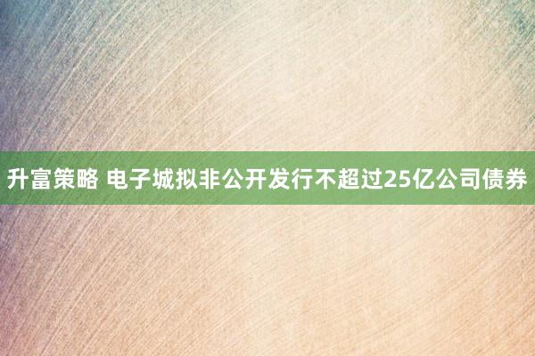 升富策略 电子城拟非公开发行不超过25亿公司债券