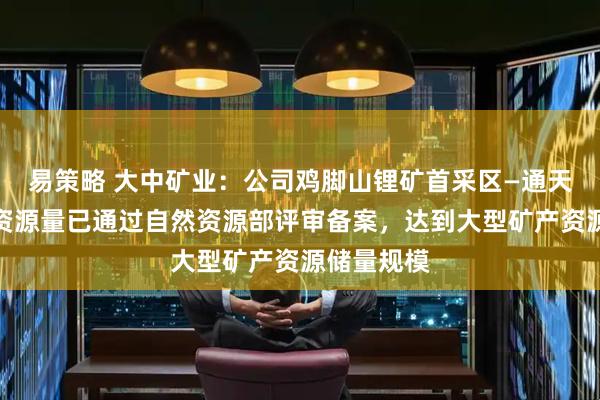 易策略 大中矿业：公司鸡脚山锂矿首采区—通天庙矿段的资源量已通过自然资源部评审备案，达到大型矿产资源储量规模