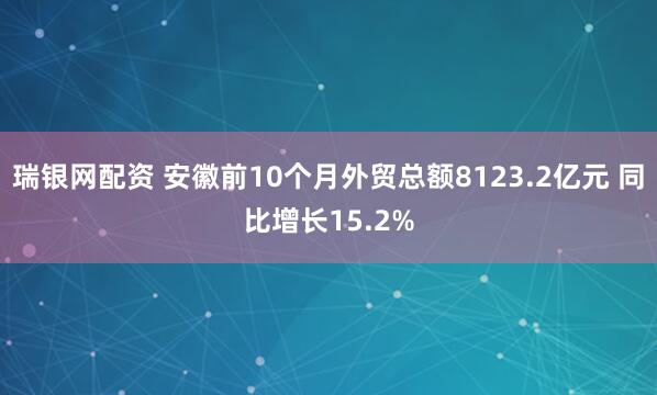 瑞银网配资 安徽前10个月外贸总额8123.2亿元 同比增长15.2%